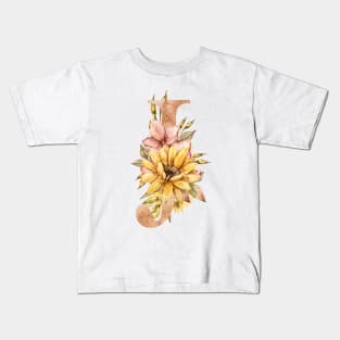 Watercolor sunflower bouquet monogram letter J Kids T-Shirt